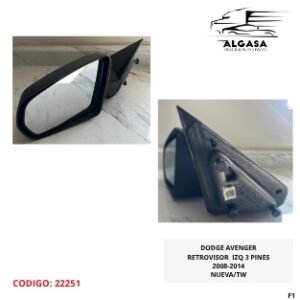 DODGE AVENGER RETROVISOR IZQ 3 PINES 2008-2014 NUEVA/TW